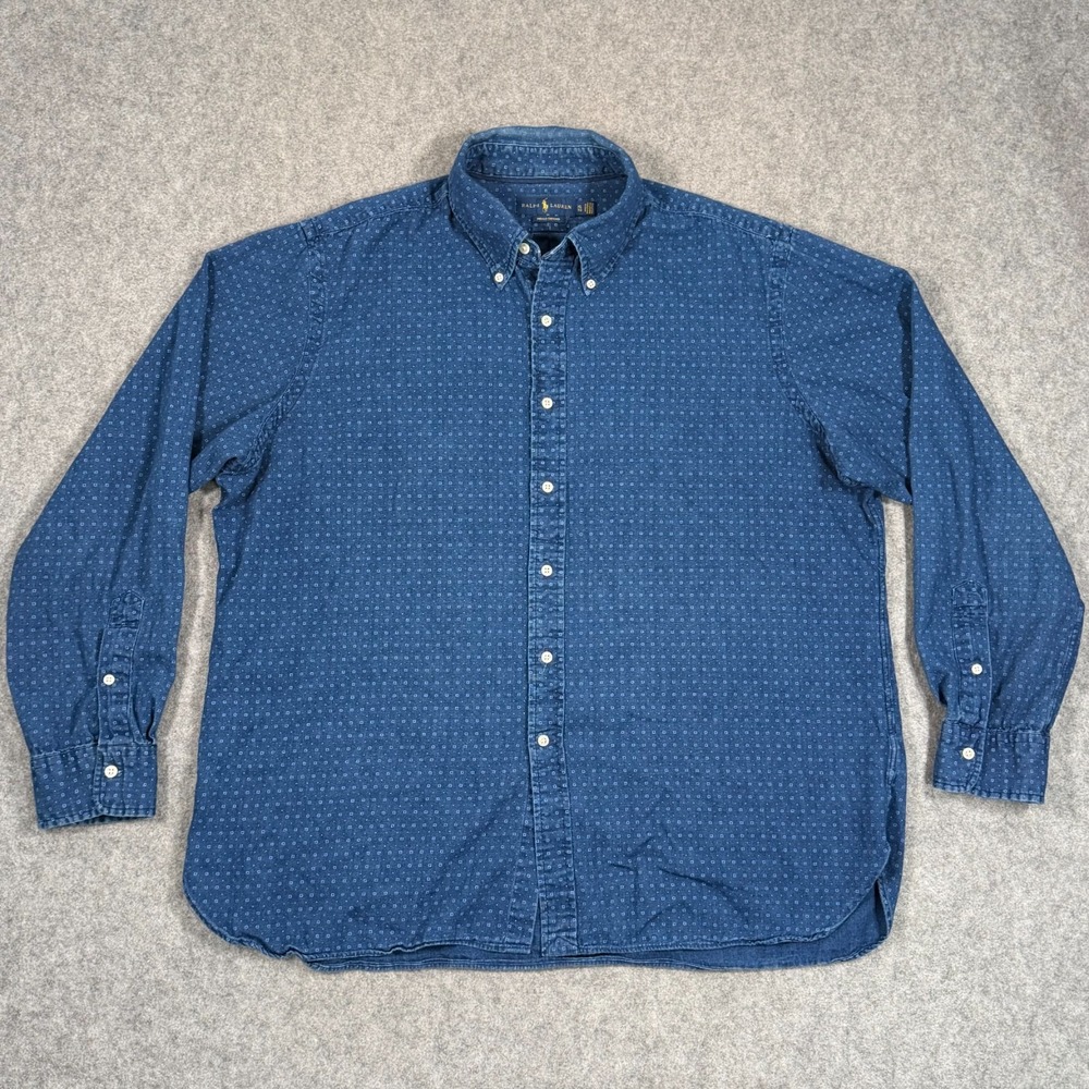 Ralph Lauren Blue Indigo Oxford Long Sleeve Button Down Shirt Men's Size XL